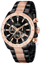 Festina Czarny/Stal w kolorze różowego złota Ø44 mm Festina Czarny/Stal w kolorze różowego złota Ø44 mm