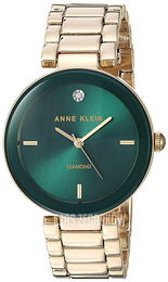 Anne Klein Diamond Zielony/Stal w odcieniu złota Ø32 mm AK/1362GNGB
