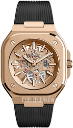 Bell & Ross Br 05 Szkieletowa tarczy/Guma BR-05-SKELETON-GOLD-RUBBER-STRAP