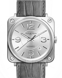 Bell & Ross BR S Quartz Srebrny/Skóra Ø39 mm BRS92-SI-ST-SCR