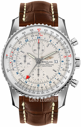 Breitling Navitimer World Srebrny/Skóra Ø46 mm A24322121G1P1