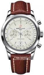 Breitling Transocean Chronograph Srebrny/Skóra Ø38 mm A4131012-G757-221X-A18BA.1