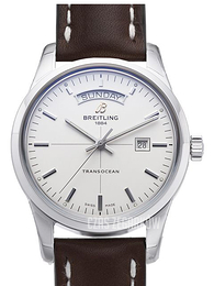 Breitling Transocean Day & Date Srebrny/Skóra Ø43 mm A4531012-G751-437X-A20BA.1
