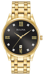 Bulova Diamond Czarny/Stal w odcieniu złota Ø40 mm 97D108