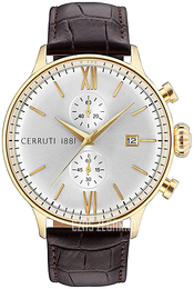Cerruti 1881 Srebrny/Skóra Ø45 mm CRA178SG04BR