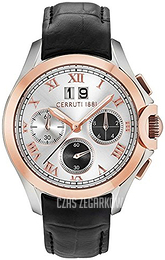 Cerruti 1881 Srebrny/Skóra Ø42 mm CRA189STR04BK