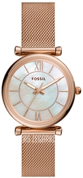Fossil Carlie Biały/Stal w kolorze różowego złota Ø34 mm ES4918