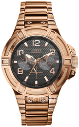 Guess Rigor Czarny/Stal w kolorze różowego złota Ø45 mm W0218G3