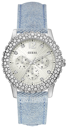 Guess Dazzler Srebrny/Skóra Ø39 mm W0336L7