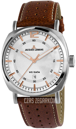 Jacques Lemans Lugano Srebrny/Skóra Ø42 mm 1-1943B
