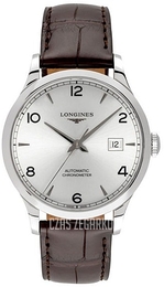 Longines Record Srebrny/Skóra Ø40 mm L2.821.4.76.2
