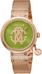 Roberto Cavalli by Franck Muller Dress Zielony/Stal w kolorze różowego złota Ø34 mm RV1L062M0091