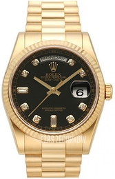 Rolex Day-Date Czarny/18 karatowe żółte złoto Ø36 mm 118238-0111