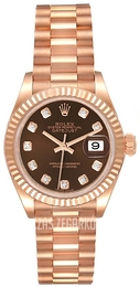 Rolex Lady-Datejust 28 Brązowy/18 karatowe różowe złoto Ø28 mm 279175-0016