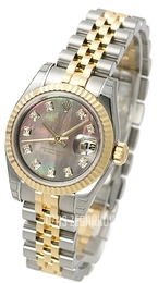 Rolex Lady Oyster Perpetual Czarny/18 karatowe żółte złoto Ø26 mm 179173/2