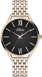 S.Oliver Classic Czarny/Stal w kolorze różowego złota Ø36 mm SO-4193-MQ
