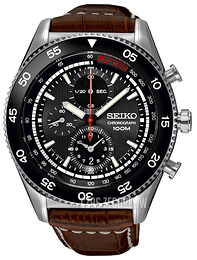 Seiko Chronograph Czarny/Skóra Ø45 mm SNDG57P2