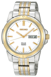 Seiko Solar Biały/Stal w odcieniu złota Ø39 mm SNE094P1