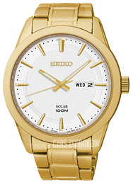 Seiko Solar Biały/Stal w odcieniu złota Ø43 mm SNE366P1