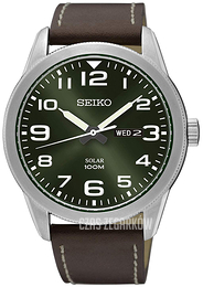 Seiko Solar Zielony/Skóra Ø42.5 mm SNE473P1