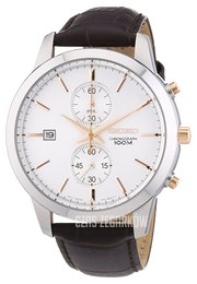 Seiko Chronograph Srebrny/Skóra Ø42 mm SNN277