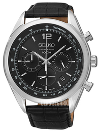 Seiko Chronograph Czarny/Skóra Ø45 mm SSB097P1
