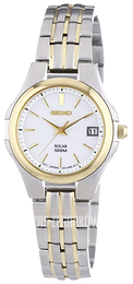 Seiko Solar Biały/Stal w odcieniu złota Ø27 mm SUT044P1