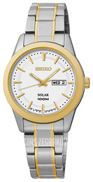Seiko Solar Biały/Stal w odcieniu złota Ø28 mm SUT162P1