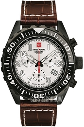 Swiss Alpine Military Navy Chrono Czarny/Skóra Ø45 mm 7076.9572
