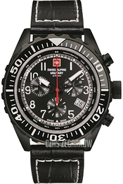 Swiss Alpine Military Navy Chrono Czarny/Skóra Ø45 mm 7076.9577