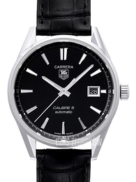 TAG Heuer Carrera Czarny/Skóra Ø39 mm WAR211A.FC6180