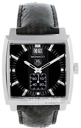 TAG Heuer Monaco Grande Date Diamond Dial Czarny/Skóra 37.5x37.5 mm WAW1310.FC6216