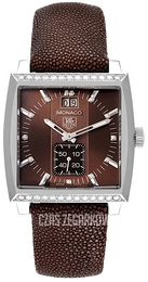 TAG Heuer Monaco Grande Date Diamond Dial And Case Brązowy/Skóra 37.5x37.5 mm WAW1316.EB0025