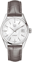 TAG Heuer Carrera Lady Biały/Skóra Ø36 mm WBK1311.FC8258