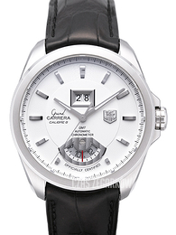 TAG Heuer Grand Carrera Calibre 8RS Grande Date And GMT Srebrny/Skóra Ø42.5 mm WAV5112.FC6225