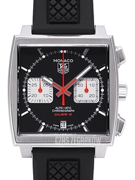 TAG Heuer Monaco Calibre 12 Automatic Chronograph Czarny/Guma 39x39 mm CAW2114.FT6021