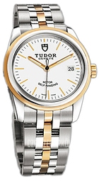 Tudor Glamour Date Biały/18 karatowe żółte złoto Ø36 mm 55003-68053-WIDSTL
