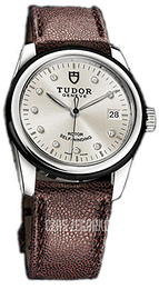 Tudor Glamour Date Srebrny/Skóra Ø36 mm 55010N-SDIDBRJLS