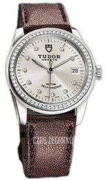 Tudor Glamour Date Srebrny/Skóra Ø36 mm 55020-SDIDBRJLS