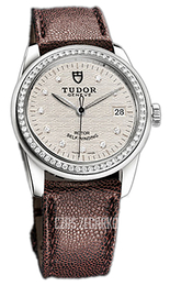 Tudor Glamour Date Srebrny/Skóra Ø36 mm 55020-SDIDBRJLSP