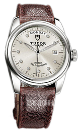 Tudor Glamour Day-Date Srebrny/Skóra Ø39 mm 56000-SDIDBRNJLS