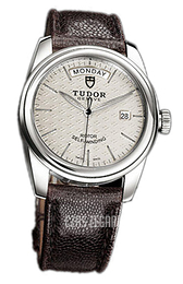 Tudor Glamour Day-Date Srebrny/Skóra Ø39 mm 56000-SIDBRJLSP