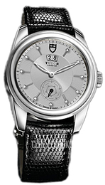 Tudor Glamour Double Date Srebrny/Skóra Ø42 mm 57000-SDIDBLZS