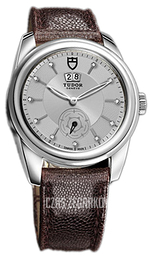 Tudor Glamour Double Date Srebrny/Skóra Ø42 mm 57000-SDIDBRJLS