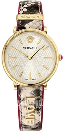 Versace V Circle Srebrny/Skóra Ø38 mm VBP080017