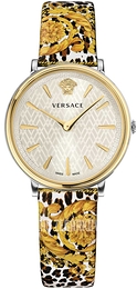 Versace V Circle Srebrny/Skóra Ø36 mm VBP120017