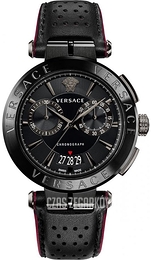 Versace Aion Chrono Czarny/Skóra Ø45 mm VBR030017