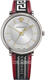 Versace V Circle Srebrny/Skóra Ø42 mm VE5A01421