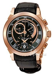 Seiko Premier Czarny/Skóra Ø42 mm SNL044P1