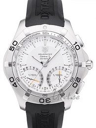 TAG Heuer Aquaracer Calibre S 1/100Th Sec Electro-Mechanical Chronograph Srebrny/Guma Ø43 mm CAF7011.FT8011